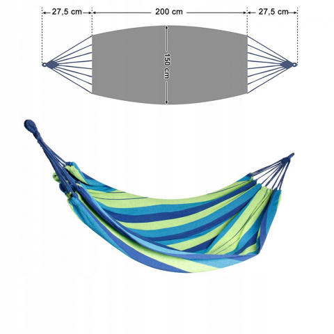 Płótno Hamak XXL 260x150 cm Niebiesko-Zielone Płótno Hamak XXL 260x150 cm Niebiesko-Zielone